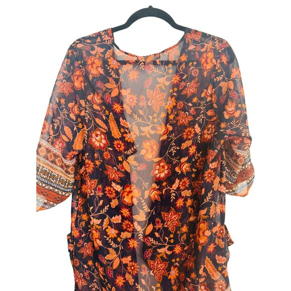 2/$30 Band Of Gypsies Small  Floral Kimono Oversized Flowing Sheer - Picture 8 of 9
